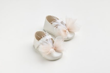 Χειροποίητη Βαπτιστική Μπαλαρίνα Αγκαλιάς Εκρού με Γκλίτερ, Σομόν Τούλι και Φτερά K617B | Everkid