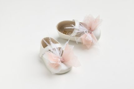 Χειροποίητη Βαπτιστική Μπαλαρίνα Αγκαλιάς Εκρού με Γκλίτερ, Dusty Pink Τούλι και Φτερά K617E | Everkid