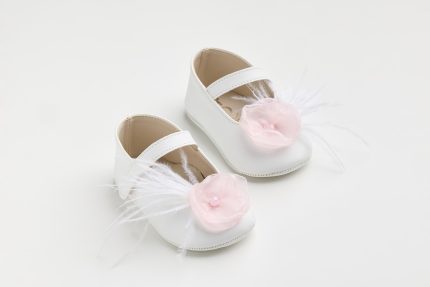 Χειροποίητη Βαπτιστική Μπαλαρίνα Αγκαλιάς Λευκό με Ροζ Λουλούδι K618A | Everkid