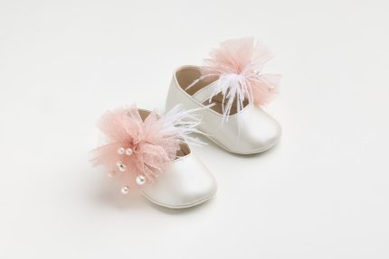 Χειροποίητη Βαπτιστική Μπαλαρίνα Αγκαλιάς Εκρού με Σάπιο Μήλο Πουά Τούλι K619E | Everkid