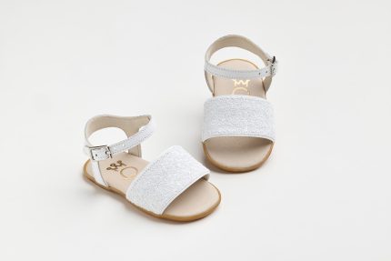 Χειροποίητη Βαπτιστικό Σανδάλι Πρώτα Βήματα για Κορίτσι Λευκό Γκλίτερ 620A | Everkid