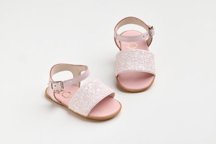 Χειροποίητη Βαπτιστικό Σανδάλι Πρώτα Βήματα για Κορίτσι Ροζ Γκλίτερ K620P | Everkid