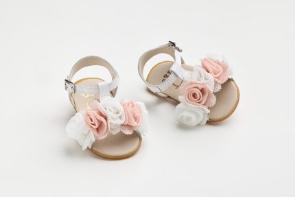Χειροποίητη Βαπτιστικό Σανδάλι Πρώτα Βήματα για Κορίτσι Λευκό-Σάπιο Μήλο K622A | Everkid