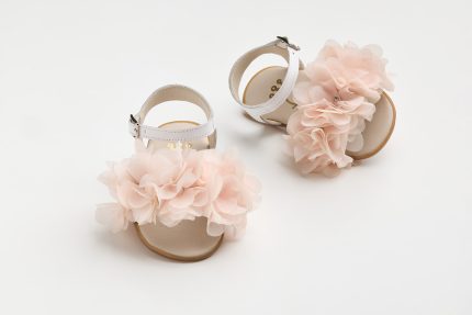 Χειροποίητη Βαπτιστικό Σανδάλι Πρώτα Βήματα για Κορίτσι Λευκό-Σομόν K623A | Everkid