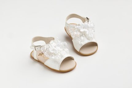 Χειροποίητη Βαπτιστικό Σανδάλι Πρώτα Βήματα για Κορίτσι Off White K624A | Everkid