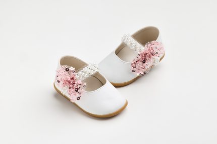 Χειροποίητη Βαπτιστική Μπαλαρίνα Πρώτα Βήματα για Κορίτσι Λευκό-Φουξ K626A | Everkid