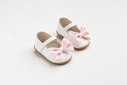 Χειροποίητη Βαπτιστική Μπαλαρίνα Πρώτα Βήματα για Κορίτσι Λευκό-Ροζ K628A | Everkid