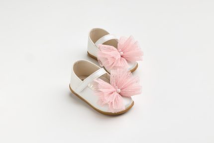 Χειροποίητη Βαπτιστική Μπαλαρίνα Πρώτα Βήματα για Κορίτσι Εκρού-Dusty Pink K629P | Everkid