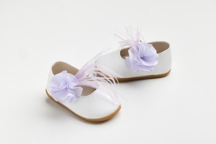 Χειροποίητη Βαπτιστική Μπαλαρίνα Πρώτα Βήματα για Κορίτσι Λευκό-Λιλά K638M | Everkid