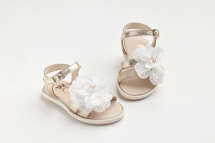 Χειροποίητο Βαπτιστικο Σανδάλι Περπατήματος για Κορίτσι Χρυσό K643X | Everkid