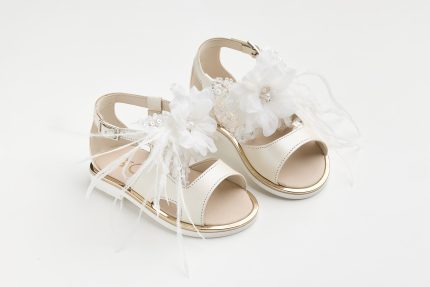 Χειροποίητο Βαπτιστικο Σανδάλι Περπατήματος για Κορίτσι Εκρού K648E | Everkid
