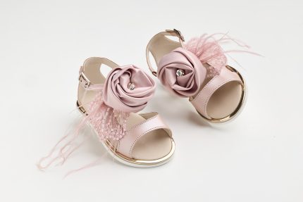 Χειροποίητο Βαπτιστικο Σανδάλι Περπατήματος για Κορίτσι Dusty Pink KE14 | Everkid