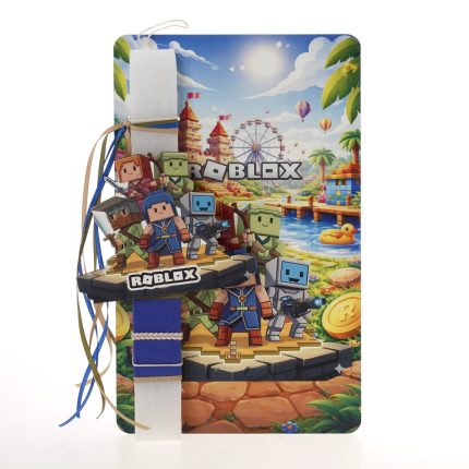 Πασχαλινή Λαμπάδα με Ξύλινη Πινακίδα Πόρτας με Θέμα Roblox ΠΛ-2628 (Υ.30 Π.18cm) || Bellissimo