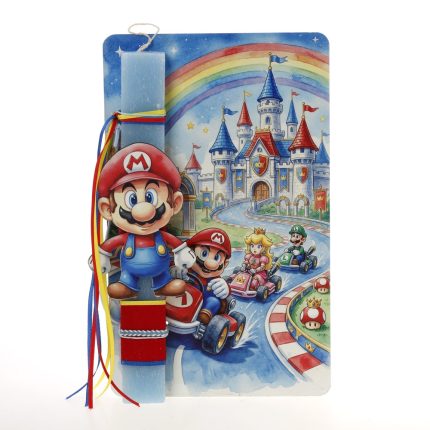 Πασχαλινή Λαμπάδα με Ξύλινη Πινακίδα Πόρτας με Θέμα Super Mario Kart ΠΛ-2633 (Υ.30 Π.18cm) || Bellissimo