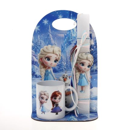 Πασχαλινό Σετ Δώρου Frozen: Αρωματική Λαμπάδα, Κούπα & Ξύλινη Βάση ΠΛΚ-2610 (Υ.30 Π.20cm) || Bellissimo