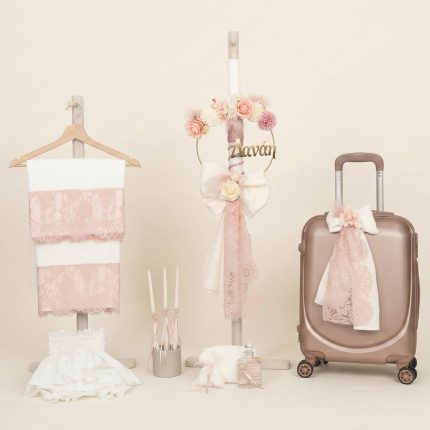 Σετ Βάπτισης για Κορίτσι με Θέμα Λουλούδια Εκρού-Σάπιο Μήλο 26102