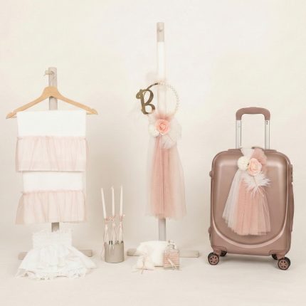 Σετ Βάπτισης για Κορίτσι με Θέμα Κρίκος με Πέρλες και Μονόγραμμα Εκρού-Σάπιο Μήλο 26106