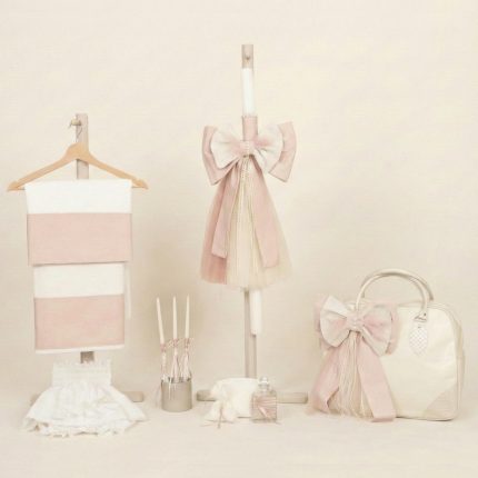 Σετ Βάπτισης για Κορίτσι με Θέμα Φιόγκος με Πέρλες Εκρού-Σάπιο Μήλο Γκλίτερ 26107