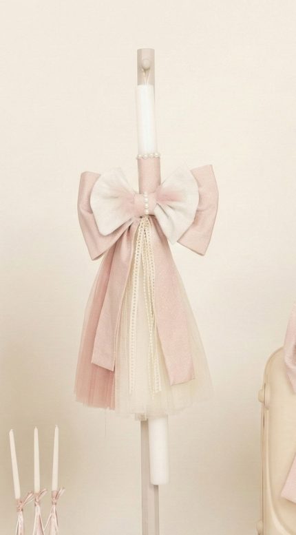 Σετ Βάπτισης για Κορίτσι με Θέμα Φιόγκος με Πέρλες Εκρού-Σάπιο Μήλο Γκλίτερ 26108