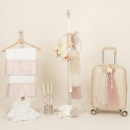 Σετ Βάπτισης για Κορίτσι με Θέμα Λουλούδια Εκρού-Σάπιο Μήλο 26109