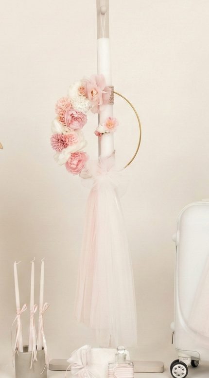 Σετ Βάπτισης για Κορίτσι με Θέμα Κρίκος με Λουλούδια Λευκό-Ροζ 26113