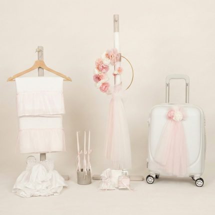 Σετ Βάπτισης για Κορίτσι με Θέμα Κρίκος με Λουλούδια Λευκό-Ροζ 26113