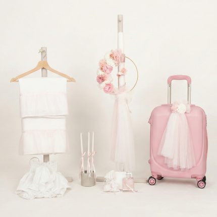 Σετ Βάπτισης για Κορίτσι με Θέμα Κρίκος με Λουλούδια Λευκό-Ροζ 26114