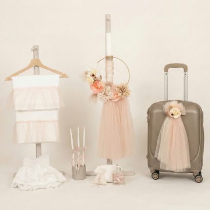 Σετ Βάπτισης για Κορίτσι με Θέμα Κρίκος με Λουλούδια Εκρού-Πούδρα 26116