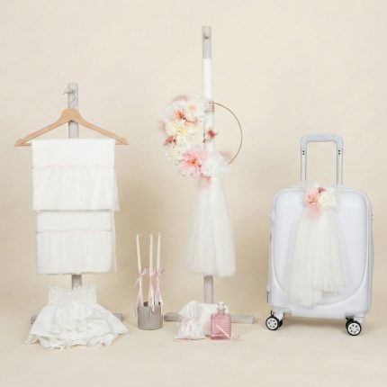 Σετ Βάπτισης για Κορίτσι με Θέμα Κρίκος με Λουλούδια Λευκό-Ροζ 26119