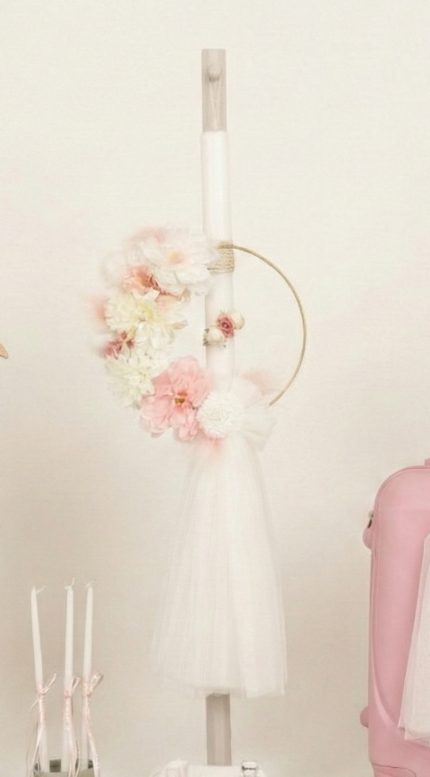 Σετ Βάπτισης για Κορίτσι με Θέμα Κρίκος με Λουλούδια Λευκό-Ροζ 26120