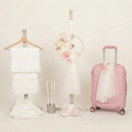 Σετ Βάπτισης για Κορίτσι με Θέμα Κρίκος με Λουλούδια Λευκό-Ροζ 26120