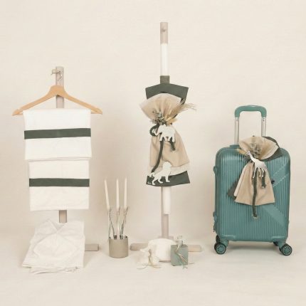 Σετ Βάπτισης για Αγόρι με Θέμα Ζωάκια της Ζούγκλας Χακί-Εκρού-Μπεζ 26158