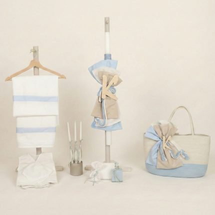 Σετ Βάπτισης για Αγόρι με Θέμα Μονόγραμμα Σιέλ-Off White Άμμου 26161