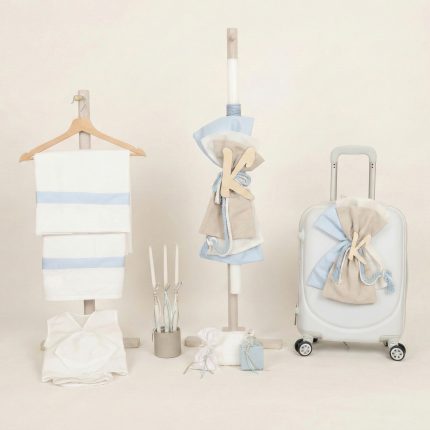 Σετ Βάπτισης για Αγόρι με Θέμα Μονόγραμμα Σιέλ-Off White Άμμου 26162