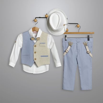 Βαπτιστικό Κοστουμάκι για Αγόρι Σιέλ-Μπεζ 3011-3, New Life
