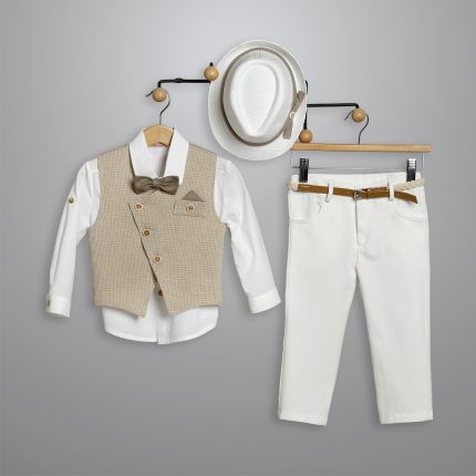 Βαπτιστικό Κοστουμάκι για Αγόρι Λευκό-Μπεζ 3015-1, New Life
