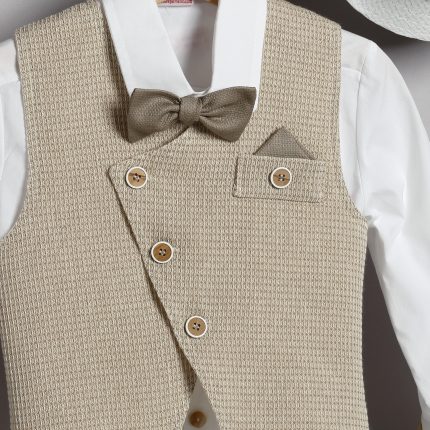 Βαπτιστικό Κοστουμάκι για Αγόρι Λευκό-Μπεζ 3015-1, New Life