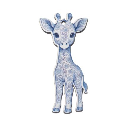 Blue giraffe figurine with a floral pattern facing forward, decorative cutout
