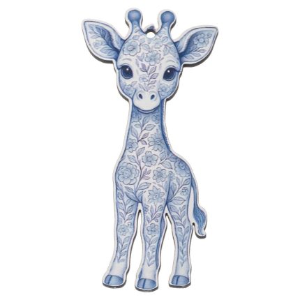 Blue giraffe-shaped decorative cutout with a blue floral pattern covering its body.
