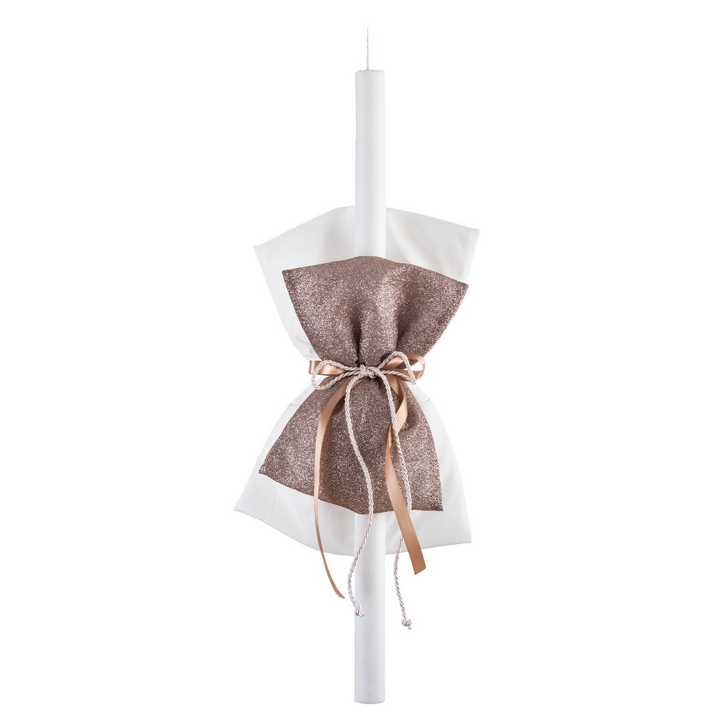 2000195-1000x1000 | La Vie en Rose Decorative white pillar candle wrapped with white and rose-gold fabric and ribbons for a festive look