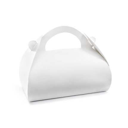 White cardboard gift box with a built-in handle on a white background.