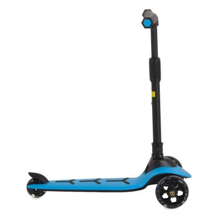 Blue kids' kick scooter with black handlebar and three wheels, shown against a white background, ready to ride