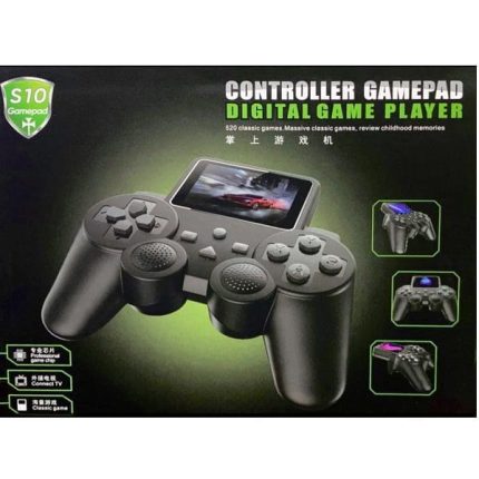 Boxed black gamepad with a built-in center screen, labeled Controller Gamepad Digital Game Player on a dark neon-green background.