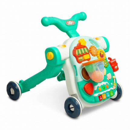 Colorful toddler ride‑on push toy with a handlebar and activity panel for interactive play and walking practice