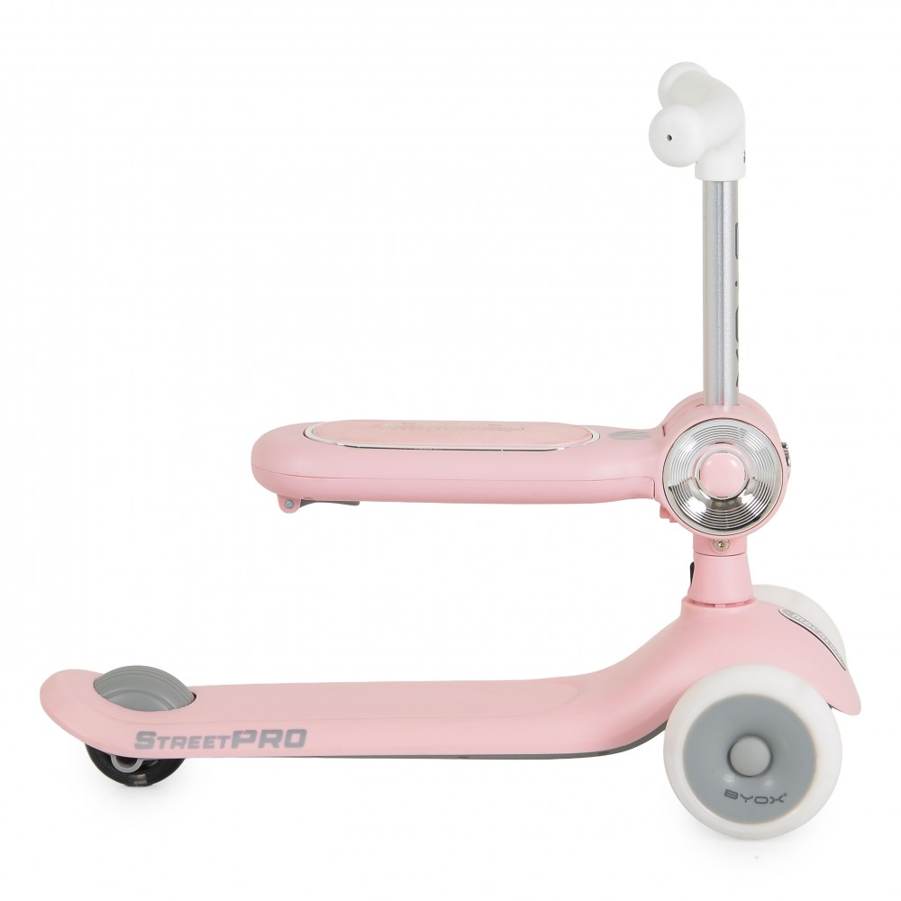 7462675-1000x1000 Pink kids' scooter with white handlebars and three wheels.