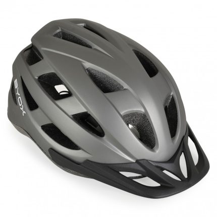 Grey cycling helmet with multiple vents and a black rear adjustment area (Giro brand visible)