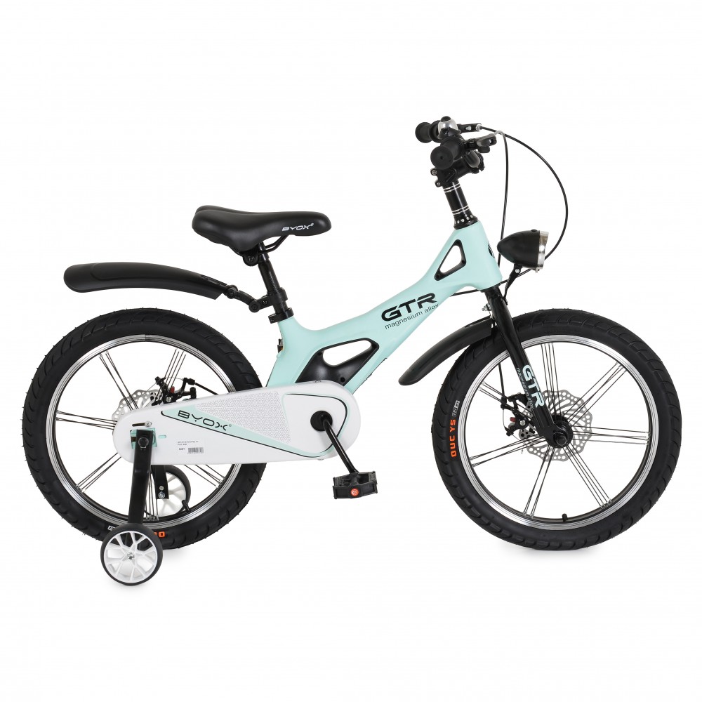 7462810-1000x1000 Bright turquoise kids' bike with training wheels, black handlebars and a padded seat, shown from the side against a white background