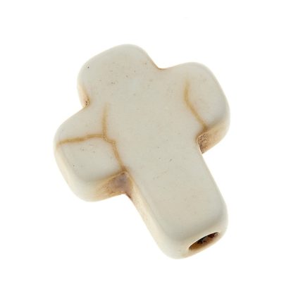White ceramic cross-shaped bead with a central hole for stringing jewelry.