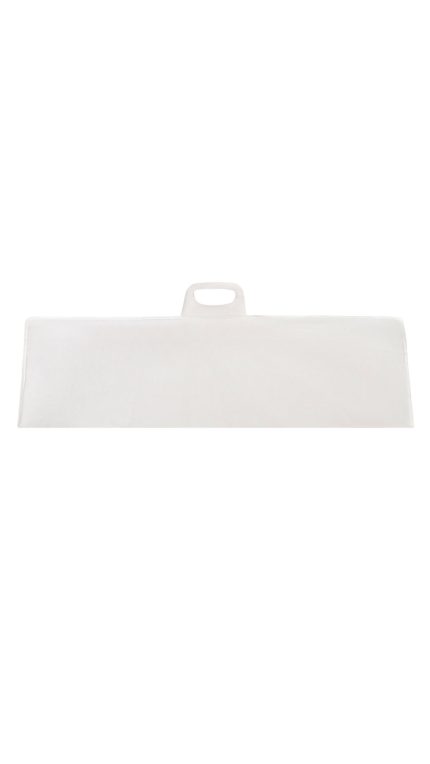 White rectangular cutting board with a central carrying handle on a white background.