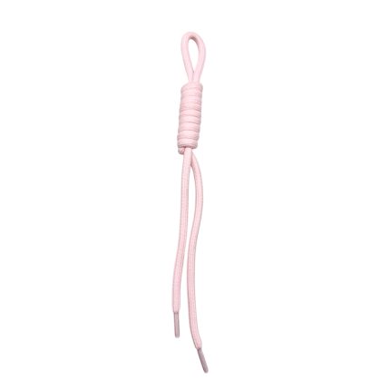 Pink rope with a loop at the top and two dangling ends, a wrapped midsection nearby.